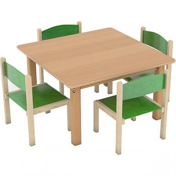 HPL-beschichteter Tisch mit Stühlen, Sitzhöhe 26 cm